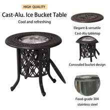 Outdoor Summer Pail Table Set, Hand Brushed Patina/Bronze Cast Aluminum, 304 Stainless Steel Ice Bucket