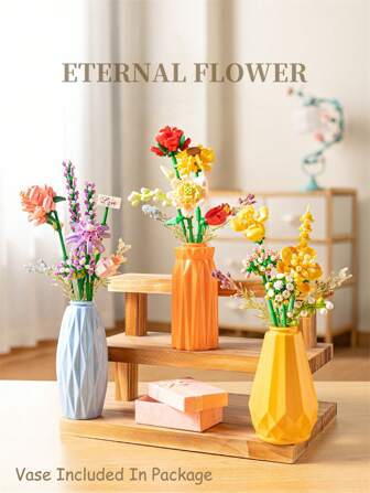 1 Set Of Mini Bricks Flower Building Blocks With Vase In Package, DIY Colorful Flower Series Building Blocks,Decoration Bouquet, Artificial Flowers, DIY Unique Decoration Home,Botanical Collection,Pressure Relief,Stress Relief Building Activities,Desktop Ornaments,Build Your Own Flower Collection,Perfect For Birthday Gift,Mother's Day Gift,Creative Valentine's Day Gift.Family Build.Model For Display.