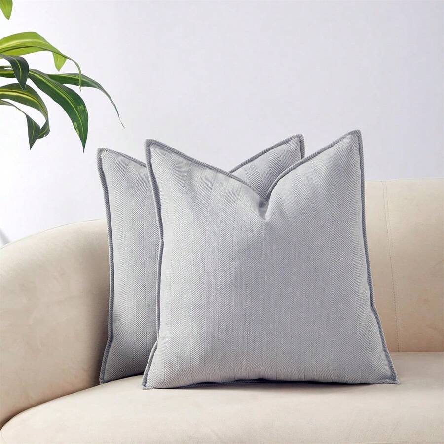 1pc Solid Color Chenille Farmhouse Pillowcase - Grey - View 1