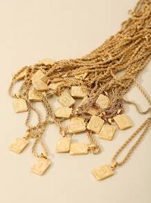 1pc Men Initial Letter Square Pendant Necklace Stainless Steel Golden Rope Chain A-Z Lettert Jewelry