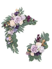 Artificial Flower Swag Set Of 2 For Wedding Welcome Sign Floral Decoration And Wedding Signs For Ceremony Reception Table Home Decoration For Wedding Decoration, Valentine's Day Decor, Birthday Decor, Anniversary Decor, Holiday Decor, Graduation Decoration, Party Decor Spring Flowers, Spring Decorations - Purple - View 1