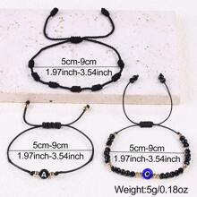 Ensemble de 3 bracelets à lettre à œil maléfique en verre tressé à la main avec sept cordes noires pour femmes