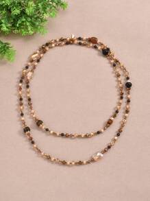 1pc Vintage Fashion Pearl Long Necklace With Mixed Colors - Double Layer - Party Wear - Suitable For Valentine's Day - Year-Round Style,Mom,Mother,Mother's Day,Gift