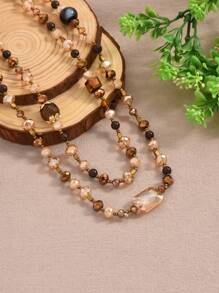 1pc Vintage Fashion Pearl Long Necklace With Mixed Colors - Double Layer - Party Wear - Suitable For Valentine's Day - Year-Round Style,Mom,Mother,Mother's Day,Gift