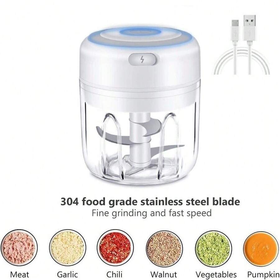 For Nut Vegetable Fruit Food Electric Mini Garlic Chopper Meat Grinder Crusher - White - View 1
