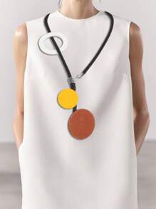 1pc New Vintage  Necklace, Handcrafted Wooden Rubber Accessory Jewelry - Multicolor - View 7
