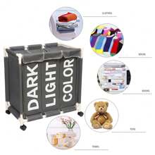 LIVINGANDHOME Living And Home 1 Piece 3 Compartments Laundry Hamper Rolling Cart With Lids And Wheels,Laundry Baskets,Laundry Sorter,Laundry Basket Organizer,Dirty Clothes Storage Basket,Oxford Cloth Dirty Laundry Organiser Bag For Bedroom,Bathing Room,Laundry Room,Living Room