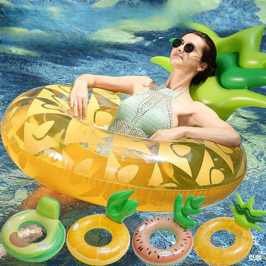 Inflatable Pineapple Avocado Watermelon Lemon Pool Float - Floaties For Adults Swim Inner Tube Fruit Pool Float Swimming Ring Pool Float Inner Tube Outdoor Beach Party Play Pool Water Fun Toy For Adults - Yellow - View 1