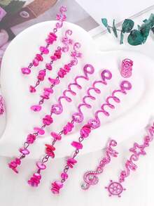 10 件装辫子发饰，天然彩色水晶石辫子发饰金属发饰辫子螺旋袖口环，适合女性狂欢节发型装饰，热粉色万圣节 - 彩色 - 查看 3