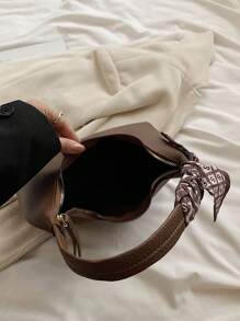 Minimalist Women's Shoulder Bag With Scarf - Coffee Brown - View 11