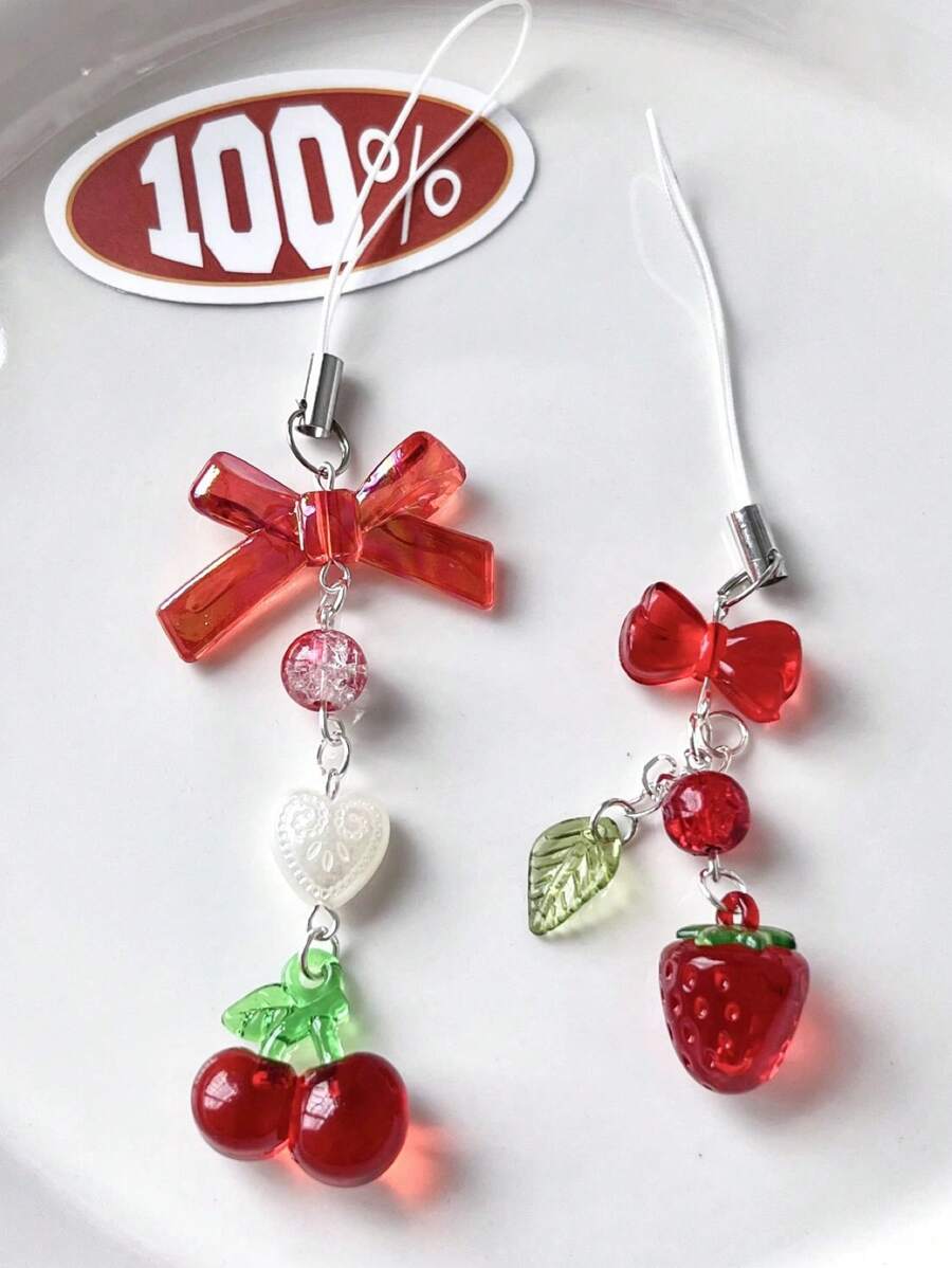 Mặt dây chuyền hình quả dâu tây anh đào đỏ cho thẻ, túi xách, điện thoại và chìa khóa làm quà tặng cho mẹ, gia đình, bạn bè, sinh nhật, ngày lễ, dây đeo điện thoại - Nhiều màu - Xem 1