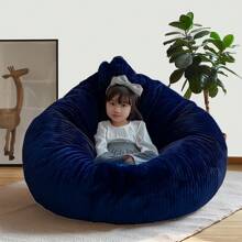 1 PIEZA (Sin relleno) Funda de silla de peluche con rayas, funda de silla de puf gruesa, funda de sofá puff floja para cama - Azul marino - Ver 11