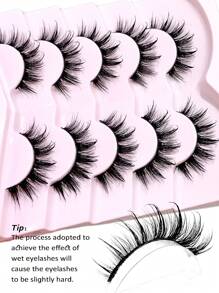 Asiteo New Style 5 Pairs Wet Look Manga Curl Thick Full Strip Lashes Natural Long Faux Mink Eyelashes