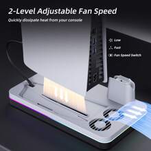 Cooling Station For PS5 Slim Console (Disc & Digital), Mytrix PS5 Slim Stand With Fast Controller Charging Station, Controller Charger, 3 Speeds Cooling Fan, Headset Holder, RGB Lights & 3 USB Portsusb Multi Port Charging Station,Ps5 Digital Slim Cooling Stand,Ps5 Cooler - White - View 5