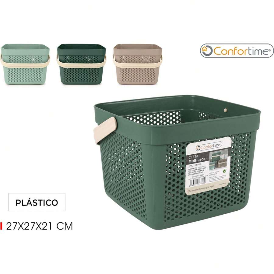 Inde Multipurpose Plastic Basket 27X27X21Cm Practical And Compact | Multipurpose Plastic Basket Modern And Elegant Style, Easy To Carry And Versatile Design, Perfect For The Home - Multicolor - View 1
