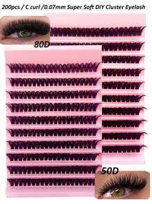 10D 30D 50D 80D 200 Miếng DIY Cụm Lông Mi Phân Đoạn Lông Mi Cho Gia Đình Lông Mi Giả, Nối Dài Tại Nhà, Phù Hợp Cho Cá Nhân Tự Làm Hàng Mi - Hồng - Xem 2