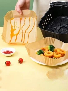 100片入組方形一次性熱風炸鍋墊，防水、防油、高溫耐用、不沾黏、不可清洗烘焙紙，適用於家庭廚房烘焙、戶外燒烤 - 棕色 - 查看 1