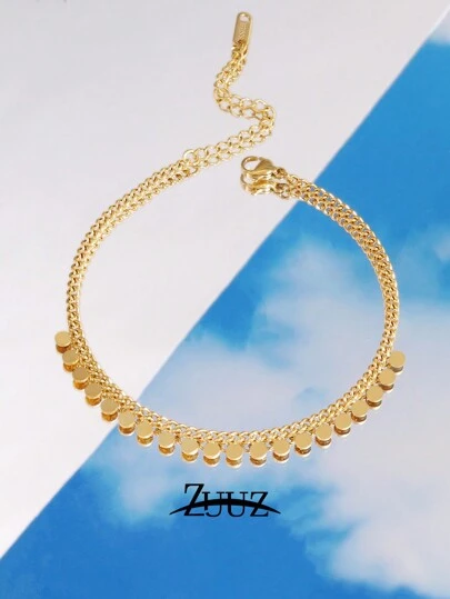 1 件时尚心形串饰链脚链女士不锈钢脚链适合日常装饰夏季海边沙滩