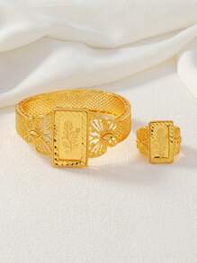 2pcs/Set Butterfly Rectangle Udan Rose Copper Jewelry Set For Women - 24k Gold Plated Copper - Yellow Gold - View 2