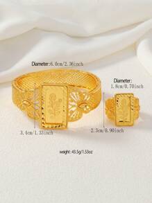 2pcs/Set Butterfly Rectangle Udan Rose Copper Jewelry Set For Women - 24k Gold Plated Copper - Yellow Gold - View 4