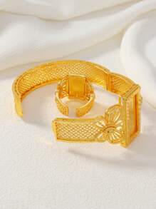 2pcs/Set Butterfly Rectangle Udan Rose Copper Jewelry Set For Women - 24k Gold Plated Copper - Yellow Gold - View 5