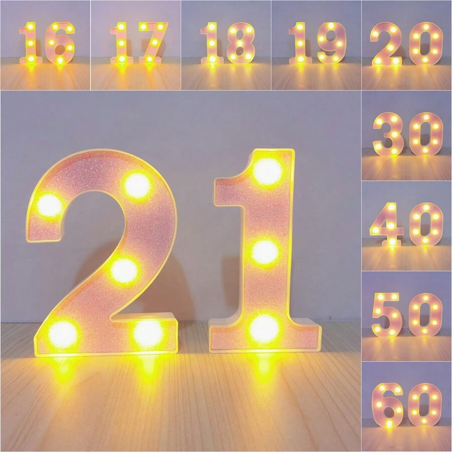 1 set d'éclairage décoratif pour anniversaire/confession/demande en mariage/fête de Noël, chiffres lumineux roses pour anniversaire, lettres lumineuses pour la confession, éclairage ambiant en chiffres pour soirée d'adultes, Noël