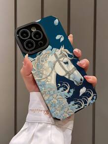 WeiMi 1 件浪漫蓝色花田与优雅白马图案防摔触控手机壳兼容 iPhone 和三星（适用于 15/15PLUS/15PRO/15PROMAX） - 彩色 - 查看 3