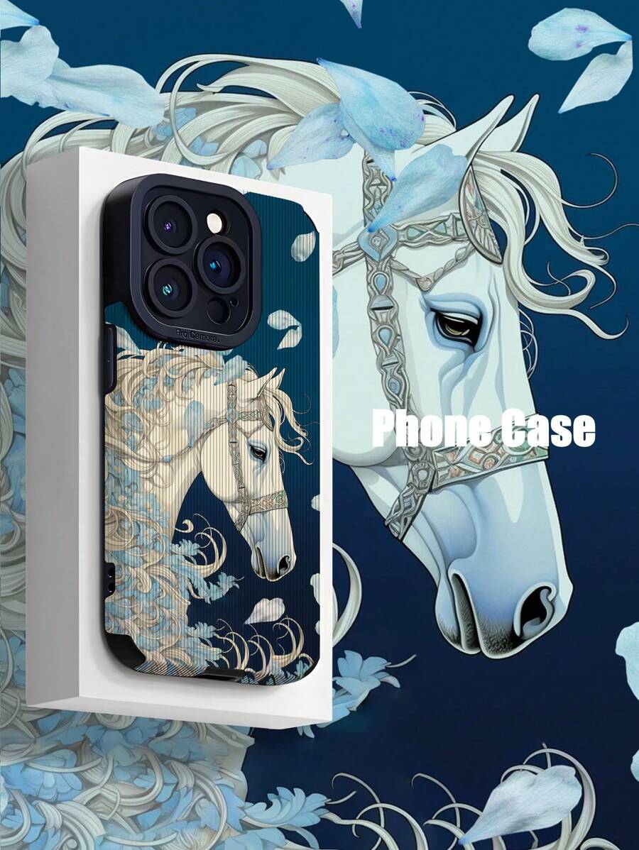 WeiMi 1 件浪漫蓝色花田与优雅白马图案防摔触控手机壳兼容 iPhone 和三星（适用于 15/15PLUS/15PRO/15PROMAX） - 彩色 - 查看 1