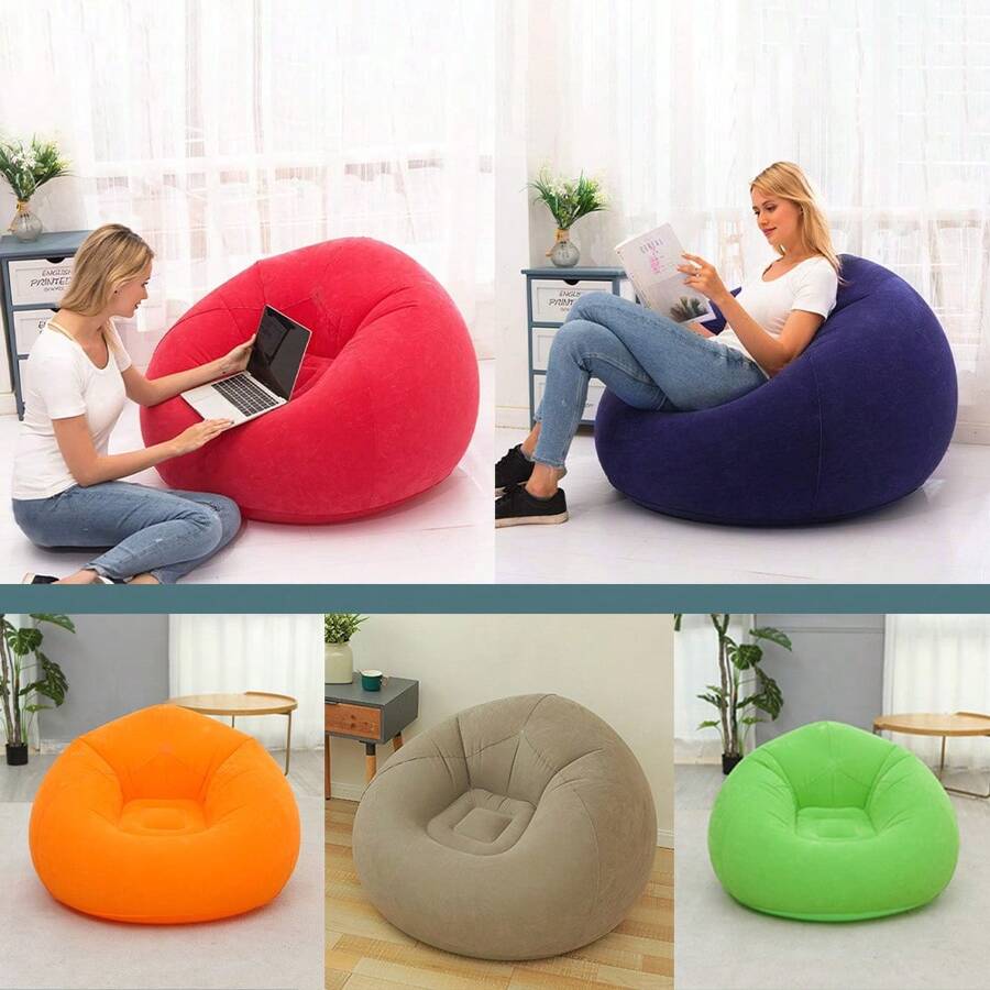 1入組可充氣單人沙發，球形豆袋椅，室內/室外客廳臥室放鬆長椅，慵懶可充氣沙發床/床墊，家居裝飾配件，休閒躺椅