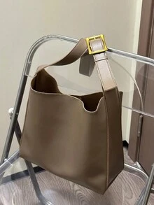 新款休闲水桶包、复古单肩包和斜挎包、大容量手提包 - 卡其色 - 查看 6