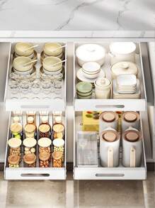 1pc Adjustable Pull-Out Cabinet Organizer - Expandable Metal Drawer For Kitchen Spices, Pots & Dishes Storage - Multicolor - View 4