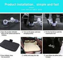 1PC Inflatable Flocking Car Bed Color Random With 1PC Air Pump PVC, Camping And Tour Car Rear Sleeping Mat In Outdoor, Foldable Portable Air Mattress