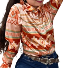 Camisa vaquera buchona satinada en color naranja. - Naranja Quemada - Ver 2