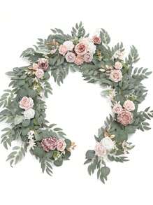 6FT Eucalyptus And Willow Leaf Garland With Flowers, Handcrafted Wedding Sweetheart Table Centerpieces Head Table Decor Arch Backdrop Decorations For Wedding,Table Centerpiece Garlands, Party Birthday,Valentine'S Day,Mother'S Day Gift - 粉色 - 查看 4