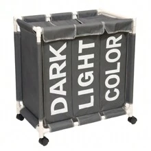 LIVINGANDHOME Living And Home 1 Piece 3 Compartments Laundry Hamper Rolling Cart With Lids And Wheels,Laundry Baskets,Laundry Sorter,Laundry Basket Organizer,Dirty Clothes Storage Basket,Oxford Cloth Dirty Laundry Organiser Bag For Bedroom,Bathing Room,Laundry Room,Living Room