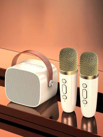 迷你卡拉OK机，配有1或2个无线麦克风，手机便携式扬声器，便携式扬声器玩具礼物，适合青少年生日，送礼佳品——时尚的设计和精美的包装盒使其成为青少年完美的生日圣诞礼物。