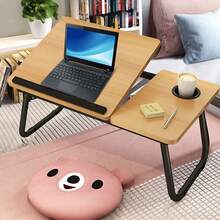 Mesa Plegable Soporte para Laptop - con Portavasos y Diseño con Ranura Inclinación Ajustable de 5 Niveles Soporte Plegable Escritorio Portátil para Comer Escribir Jugar Sofá de Trabajo (nuez) - Caqui - Ver 9