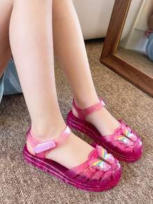 Letnie buty żelowe Rainbow Butterfly dla małych dziewczynek, małe sandały rzymskiej księżniczki i buty plażowe - Wyrazisty róż - Zobacz 4