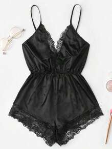 Conjunto de pijama para mujer Pijama de una pieza de encaje Sexy Fashion Comfortable Homewear - Negro - Ver 1