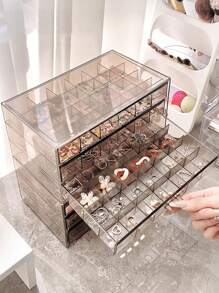 1pc Multi-Compartment Transparent Jewelry Storage Box And 1pc Acrylic Transparent Jewelry Box, Three-Layer 72-Grid High-Capacity Portable Jewelry Storage Box, Bathroom Storage Box, Desktop Storage Drawer Box, Stackable Storage Box Storage Rack, Dressing Table Jewelry Storage Box With Drawer Back To School - Multicolor - View 2