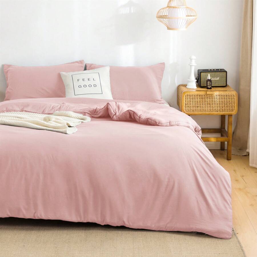Super Soft Lightweight Comforter Bedding Sets ( 1 Comforter & 2 Pillowshams ) , Quilt Bed Blanket Boho Style Gifts, Luxury Fluffy Comfy Cozy Washed PolyCotton Skin-Friendly Bedding Conforter Set For All Season Use,Twin / TWIN XL FULL QUEEN KING CAL KING Size - 粉色 - 查看 1