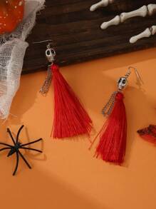 1pair Haunting Skeleton Bride Thread Tassel Dangle Earrings - Gothic Halloween Zinc Alloy Jewelry For Spooky Party Enthusiasts - Ghost Festival Ear Ornaments - Halloween - View 10