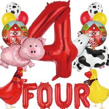 Globos de animales de granja con temática de vaca y cerdo para decoración de fiesta de cumpleaños de 1º, 2º, 3º, 4º o 5º año (Globos de látex con diseño de vaca, Globos de animales caminantes, Globos de papel de aluminio con diseño de gallo y pato, Globos de números y letras con banner grande)