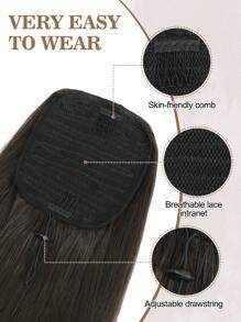 Drawstring Long Straight Synthetic Hair Extension Ponytail, Natural Soft Clip-In Hair Piece - Light Brown With Ash Brown Highlights - Brown Highlight - View 4