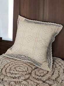 Funda de Cojin Tejida a Crochet Sin Relleno 45x45cm - Beis - Ver 3