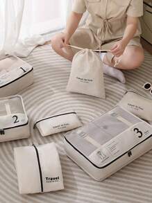 Multifunctional Travel Set, 7pcs Portable Suitcase Organizer For Clothes And Accessories Storage During Business Trips For Travel Storage Bag,Makeup Bag,Cosmetic Bag,Vacation Organizer,Large Capacity Makeup Organizer Makeup Case, For Lipstick, Brush, Skincare, Mobile Phone, Coin, Small Items, For Home,Gift,Vacation And Festival Halloween Christmas Multifunctional Use - Khaki - View 5