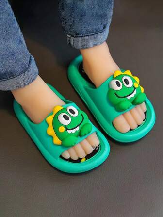 HAHABOBO 新款儿童绿色可爱恐龙图案拖鞋 - 轻便露趾凉鞋，适合男孩和女孩 | 防滑泳池淋浴鞋 | 舒适的男童鞋和女童鞋，适合夏季、秋季和所有季节