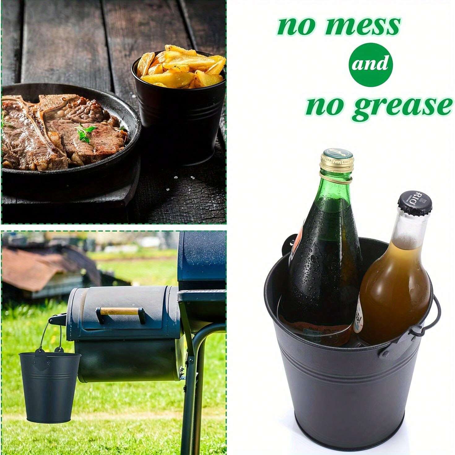 Black Grease Drip Bucket With 20 Pack Foil Liners Outdoor Grilling BBQ