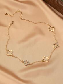 1 件镂空四叶草吊坠复古优雅女士项链带水钻情人节、妈妈、母亲、母亲节、礼物