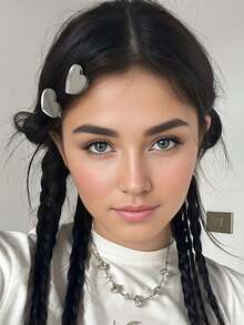 2入組Y2K銀鏡面女士髮夾，心形花卉流淚形狀的髮飾夾，可以用於修剪和側髮裝飾的短鱷魚夾